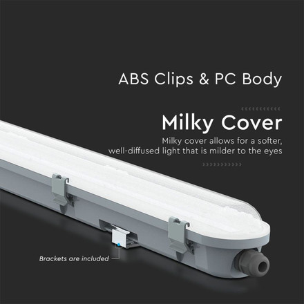 LED Waterproof Fitting M-SERIES 600mm 18W 6400K Milky Cover 120LM/W