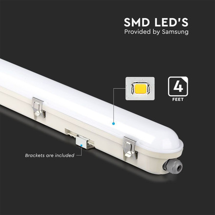 LED Waterproof Fitting M-SERIES 1200mm 36W 6400K Milky Cover SS Clip 120LM/W