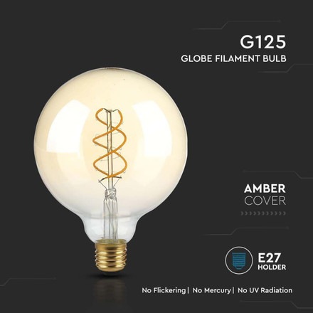 LED Bulb - 4.8W  Filament E27 G125 Amber Glass Dimmable 1800K