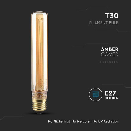 LED Bulb - 2W Filament E27 T30 Amber Glass  1800K