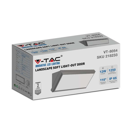 12W Фасаден Аплик Ъглов Сив 6500К IP65 SKU 218235 V-TAC