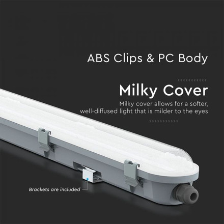LED Waterproof Fitting M-SERIES 1500mm 48W 6400K Milky Cover 120LM/W