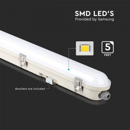 LED Waterproof Fitting M-SERIES 1500mm 48W 6400K Milky Cover SS Clip 120LM/W