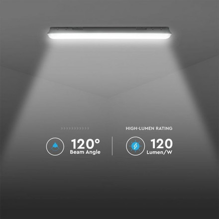 LED Влагозащитено Тяло M-Серия 1200мм 36W 6400K Мат Стоманен Клип 120 лумена на ват SKU 2120214 V-TAC