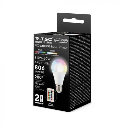 LED Bulb 8.5W E27 A60 With RF Control RGB + 3000K Dimmable