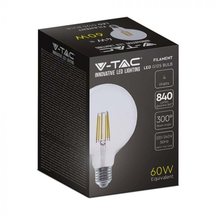 LED Крушка Е27 4W 3000К G125 Филамент SKU 2992 V-TAC
