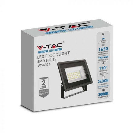 LED Прожектор 20W 3000К Черно Тяло SKU 6737 V-TAC