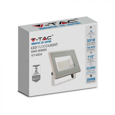 LED Прожектор 30W 3000К Бяло Тяло SKU 6746 V-TAC