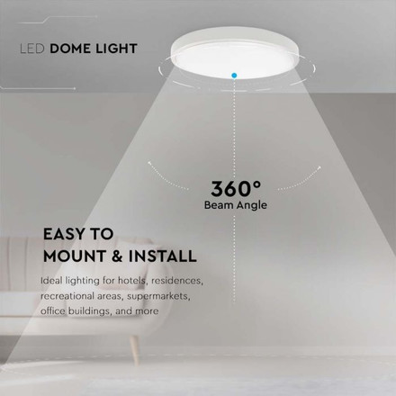 18W LED Dome Light Round White Frame 6400K IP44