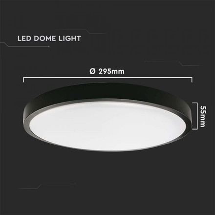 24W LED Dome Light Round Black Frame 6400K IP44