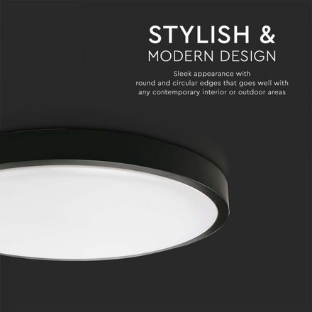 30W LED Dome Light Round Black Frame 6400K IP44