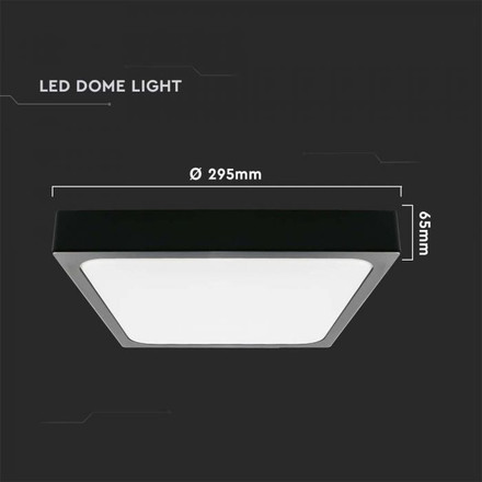 24W LED Dome Light Square Black Frame 6400K IP44