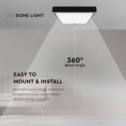 24W LED Dome Light Square Black Frame 4000K IP44