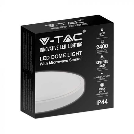 24W LED Dome Light Round Microwave Sensor White Frame 6400K IP44
