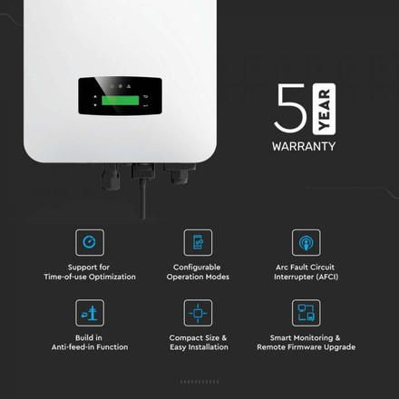 6KW ХИБРИДЕН ИНВЕРТОР МОНОФАЗЕН 5г. Смарт Метър и Аксесоари Включени SKU 11514 V-TAC