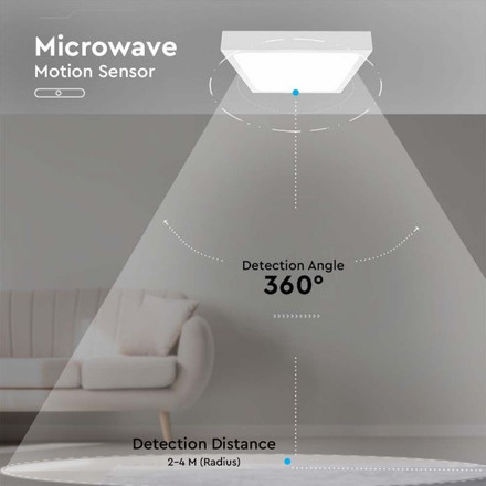 Плафон за таван със сензор 30W 4000К IP44 Микровълнов Сензор Бяла Рамка SKU 7668 V-TAC