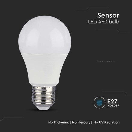 LED Крушка със сензор E27 8.5W 3000К A60 SKU 214459 V-TAC