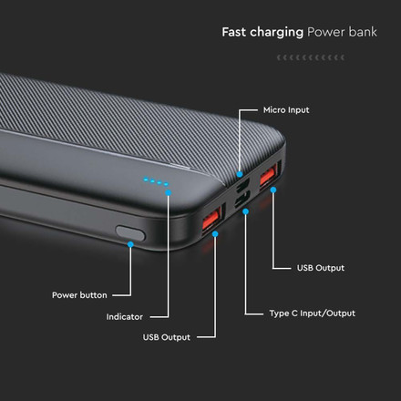 10000mAh Fast Charger Power Bank Black