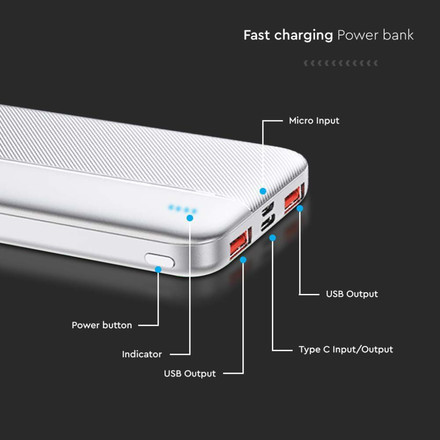 Външна Батерия Бързо Зареждане Бяла 10000mAh SKU 7832 V-TAC
