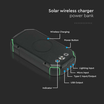 30000mAh Solar Wireless Charger Power Bank Black