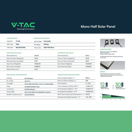 665W Соларен панел SKU 11544 V-TAC