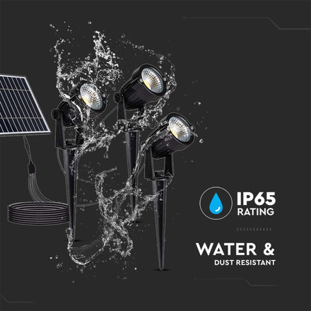 Соларно Градиснко Колче 3x1.2W Черно Тяло IP65 SKU 20489 V-TAC