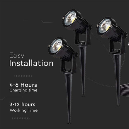 Соларно Градиснко Колче 3x1.2W Черно Тяло IP65 SKU 20489 V-TAC