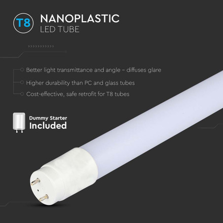 LED Пура T8 18W - 120 см Nano Пластик 6400K Неротационна SKU 216264 V-TAC
