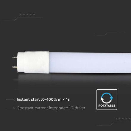 LED Пура T8 18W - 120 см Nano Пластик 6400K Неротационна SKU 216264 V-TAC