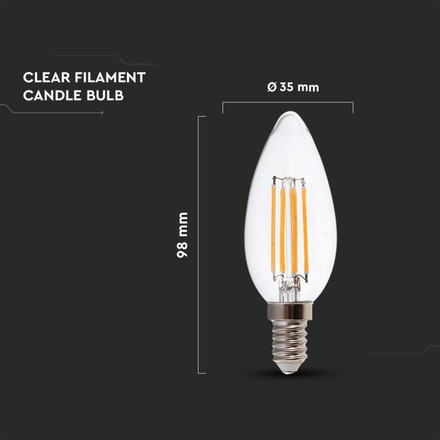 LED Bulb - 5.5W Filament E14 Dimmable Clear Cover Candle 3000K