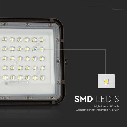6W LED Соларен Прожектор 6400K Сменяема Батерия Черно Тяло SKU 7821 V-TAC