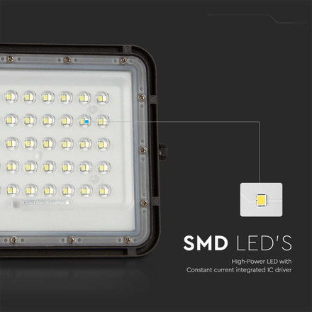 10W LED Соларен Прожектор 6400K Сменяема Батерия Черно Тяло SKU 7823 V-TAC