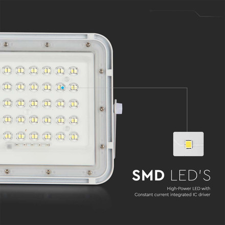 10W LED Соларен Прожектор 6400K Сменяема Батерия Бяло Тяло SKU 7841 V-TAC