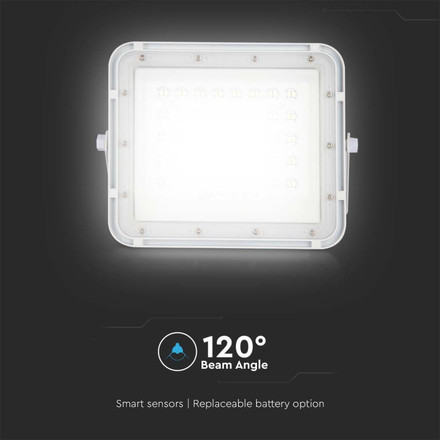 10W LED Соларен Прожектор 6400K Сменяема Батерия Бяло Тяло SKU 7841 V-TAC