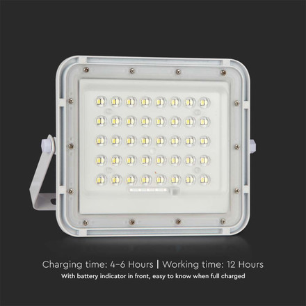 10W LED Solar Floodlight 4000K Replaceable Battery 3m Wire White Body