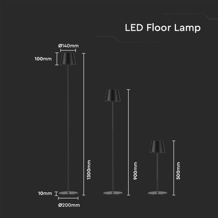 LED Презаредима настолна лампа 4W 3000K IP54 Черна SKU 7009 V-TAC