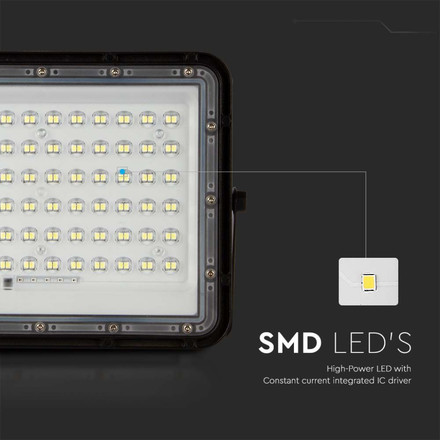 15W LED Соларен Прожектор 6400K Сменяема Батерия Черно Тяло SKU 7825 V-TAC