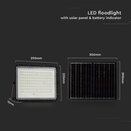 20W LED Соларен Прожектор 6400K Сменяема Батерия Черно Тяло SKU 7827 V-TAC