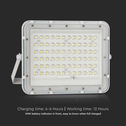15W LED Соларен Прожектор 4000K Сменяема Батерия Бяло Тяло SKU 7844 V-TAC