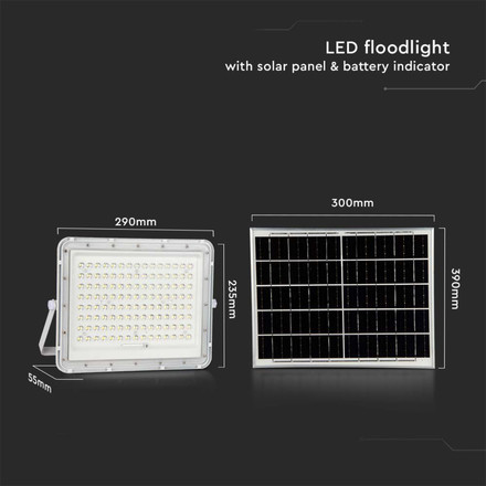 20W LED Solar Floodlight 6400K Replaceable Battery 3m Wire White Body