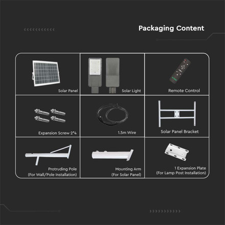 Улична Соларна Лампа 20W 4000K Bridgelux Чип SKU 10224 V-TAC