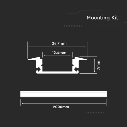 Led Strip Mounting Kit With Diffuser Aluminum 2000* 24.7*7MM Milky
