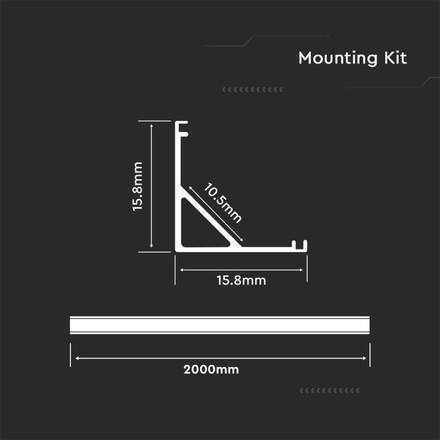 Led Strip Mounting Kit With Diffuser Aluminum 2000* 15.8*15.8MM Milky