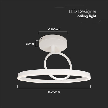 38W LED Designer Ceiling Light White 500*200MM Double Round 3000K
