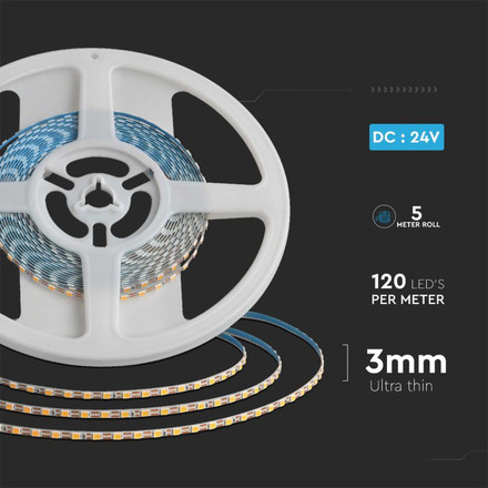 LED Лента 4000K 120 диода 8W на метър SMD 2835 Double PCB 3mm SKU 23025 V-TAC