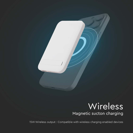 Магнитна Безжична Външна Батерия 10000mah С Метален Ринг Бяла SKU 23039 V-TAC
