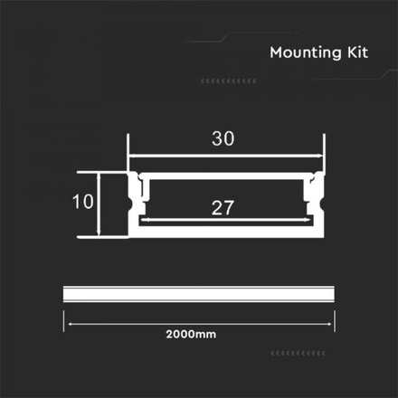 Led Strip Mounting Kit With Diffuser Aluminum 2000*30*10mm Silver Body
