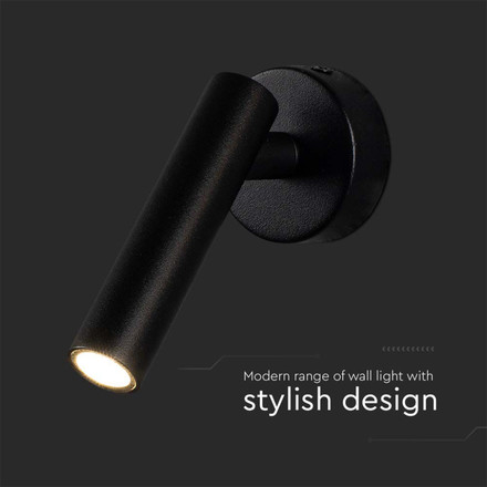 LED Аплик за стена 2W 3000K Кръг Черен SKU 10290 V-TAC