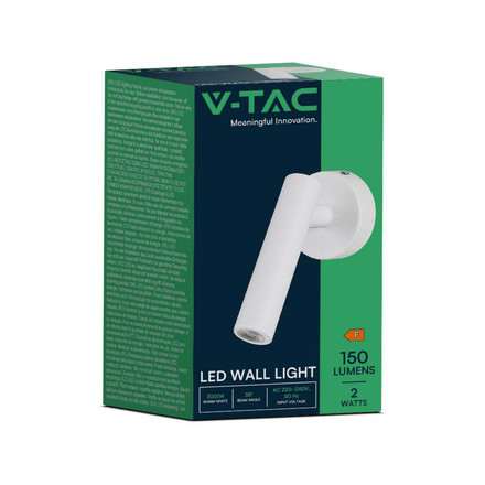 LED Аплик за стена 2W 3000K Кръг Бял SKU 10292 V-TAC