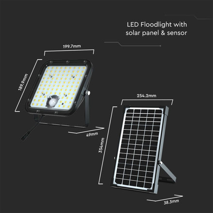 30W LED Solar Floodlight LiFePo Battery 3.7V Black 6000K